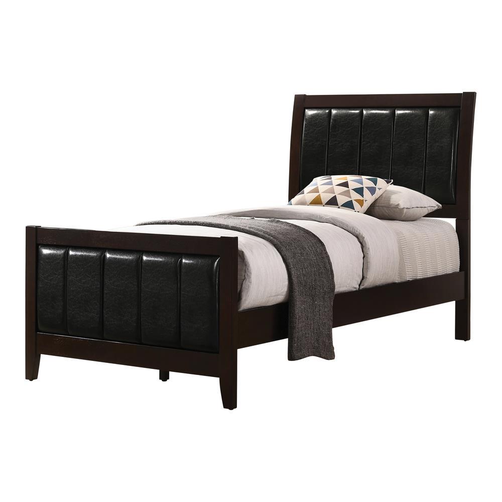 Carlton Full & Twin Upholstered Panel Bed Cappuccino and Black - Ideal Furniture (Fresno,CA)