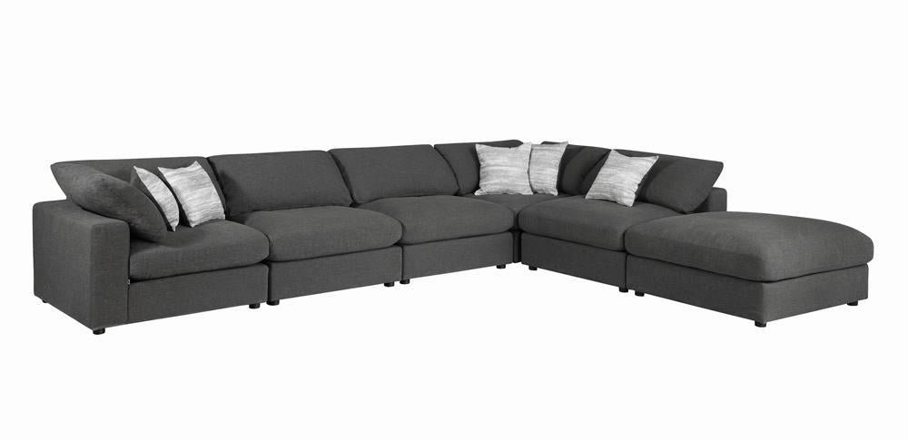 Serene Upholstered Rectangular Ottoman Charcoal - Ideal Furniture (Fresno,CA)