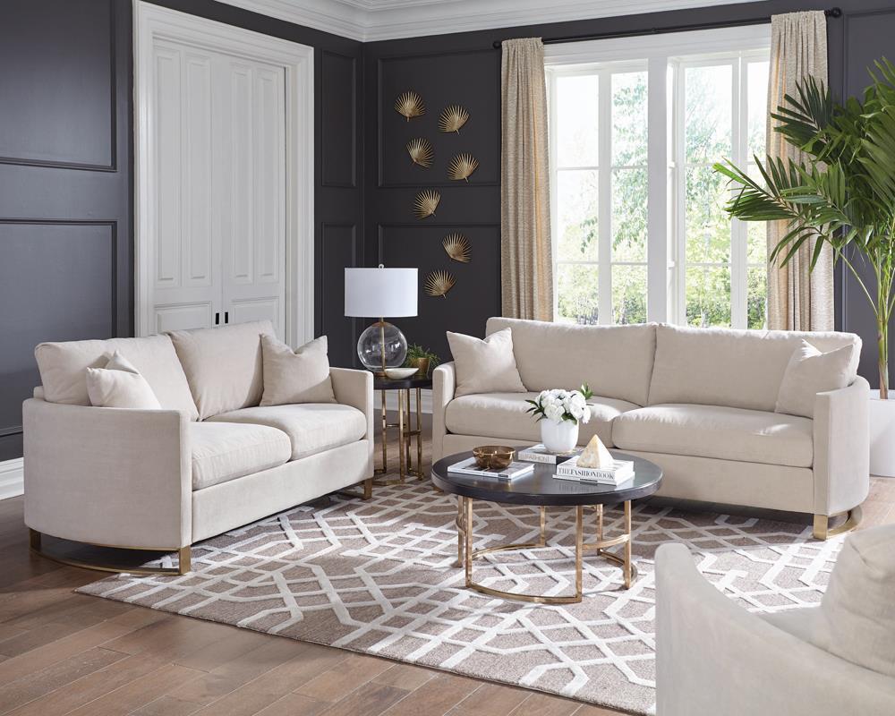 Corliss Upholstered Arched Arms Sofa Beige - Ideal Furniture (Fresno,CA)
