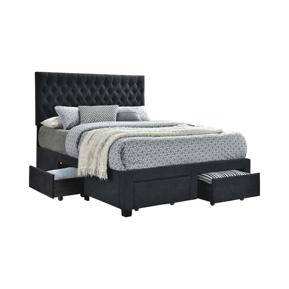 Soledad Eastern King, Full, & Queen 4-drawer Button Tufted Storage Bed Black & White - Ideal Furniture (Fresno,CA)