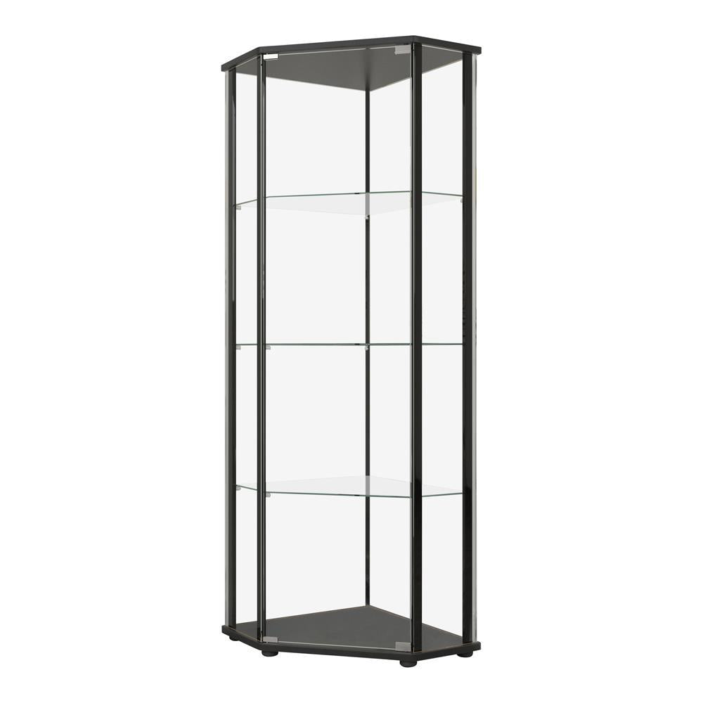 Zenobia Glass Shelf Curio Cabinet Clear and Black - Ideal Furniture (Fresno,CA)