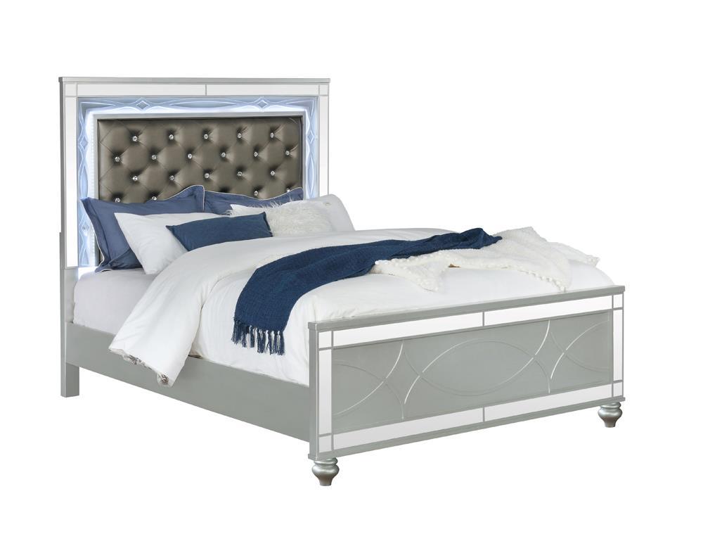 Gunnison California King, E.King, & Queen Panel Bed with LED Lighting Silver Metallic - Ideal Furniture (Fresno,CA)