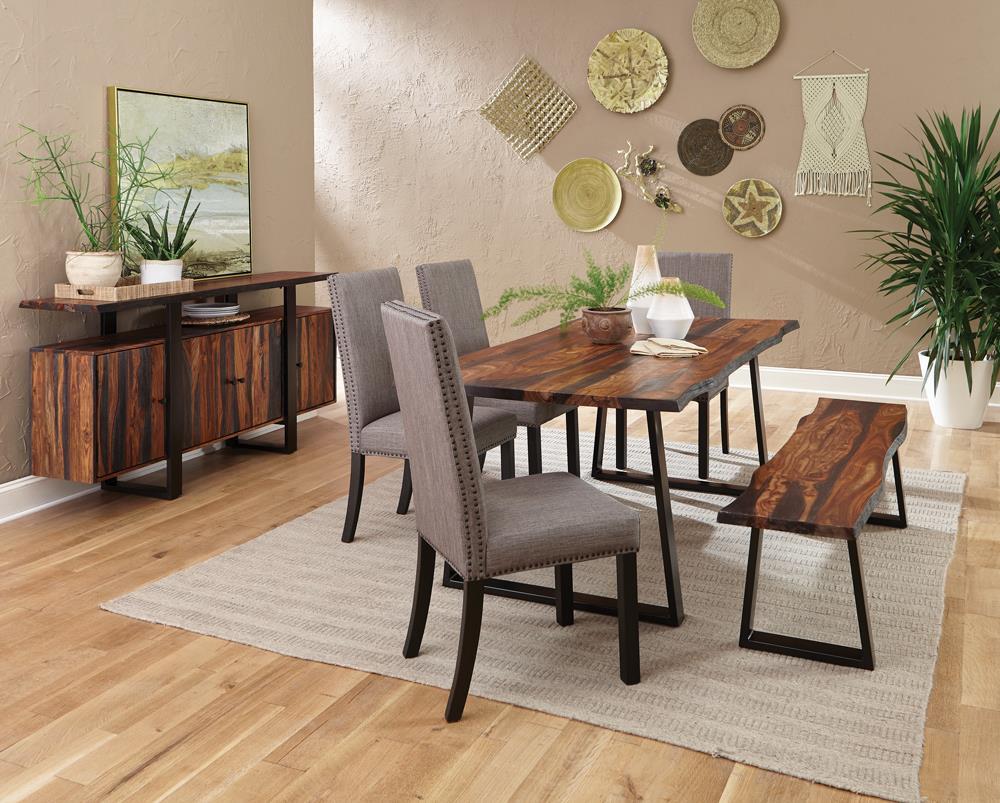 Ditman Live Edge Dining Bench Grey Sheesham and Black - Ideal Furniture (Fresno,CA)