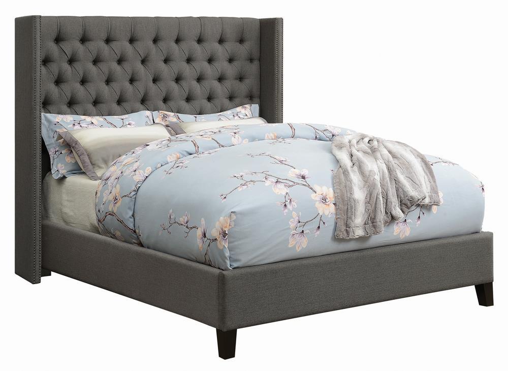 Bancroft Demi-wing Upholstered California King, E.King, Queen & Full Bed Grey - Ideal Furniture (Fresno,CA)