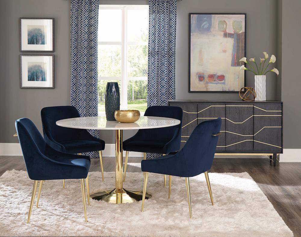Kella Round Marble Top Dining Table White and Gold - Ideal Furniture (Fresno,CA)