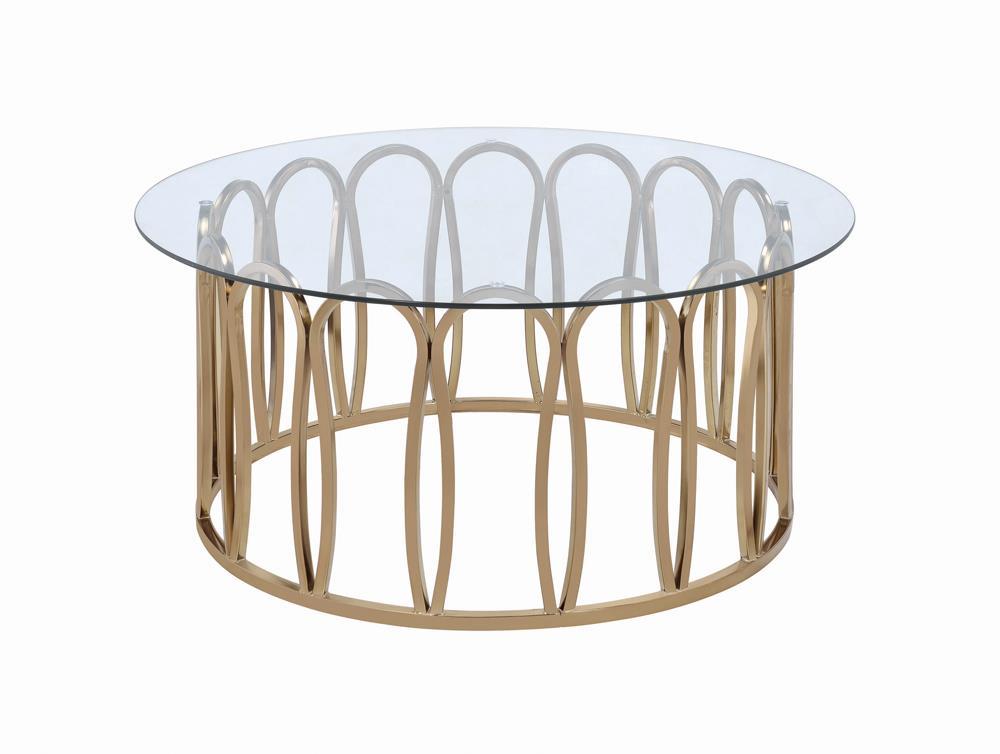 Monett Round Coffee Table Chocolate Chrome and Clear - Ideal Furniture (Fresno,CA)