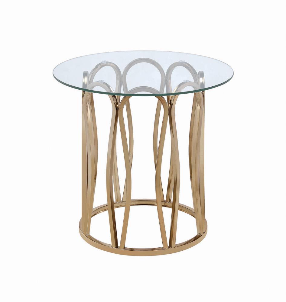Monett Round End Table Chocolate Chrome and Clear - Ideal Furniture (Fresno,CA)