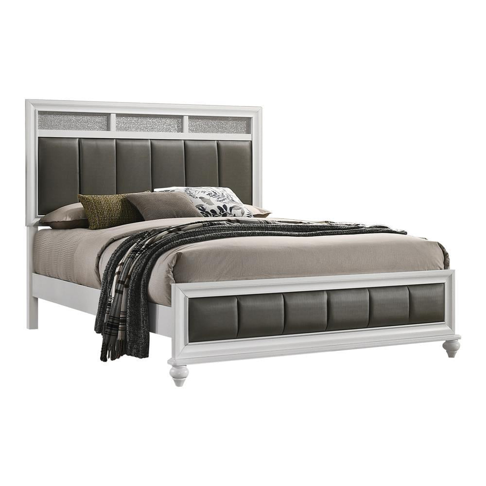 Barzini California King, E.King, & Queen Upholstered Panel Bed White - Ideal Furniture (Fresno,CA)