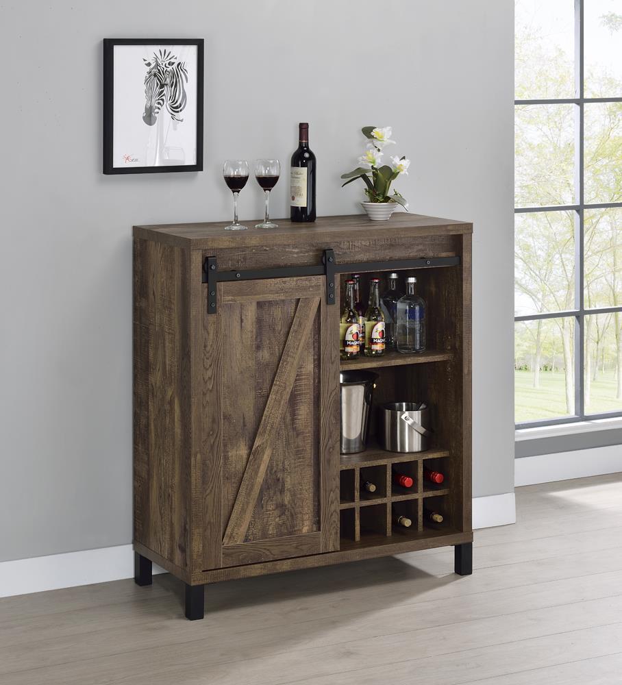 Arlington Bar Cabinet with Sliding Door Rustic Oak - Ideal Furniture (Fresno,CA)