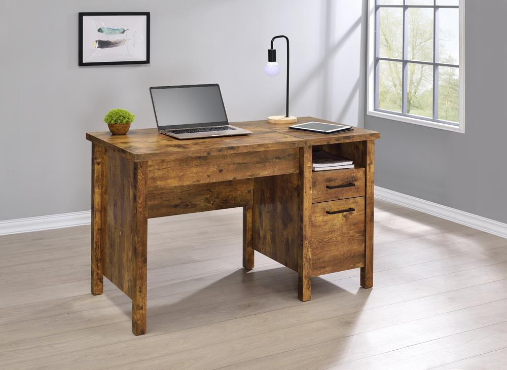 Delwin Lift Top Office Desk with File Cabinet Antique Nutmeg - Ideal Furniture (Fresno,CA)