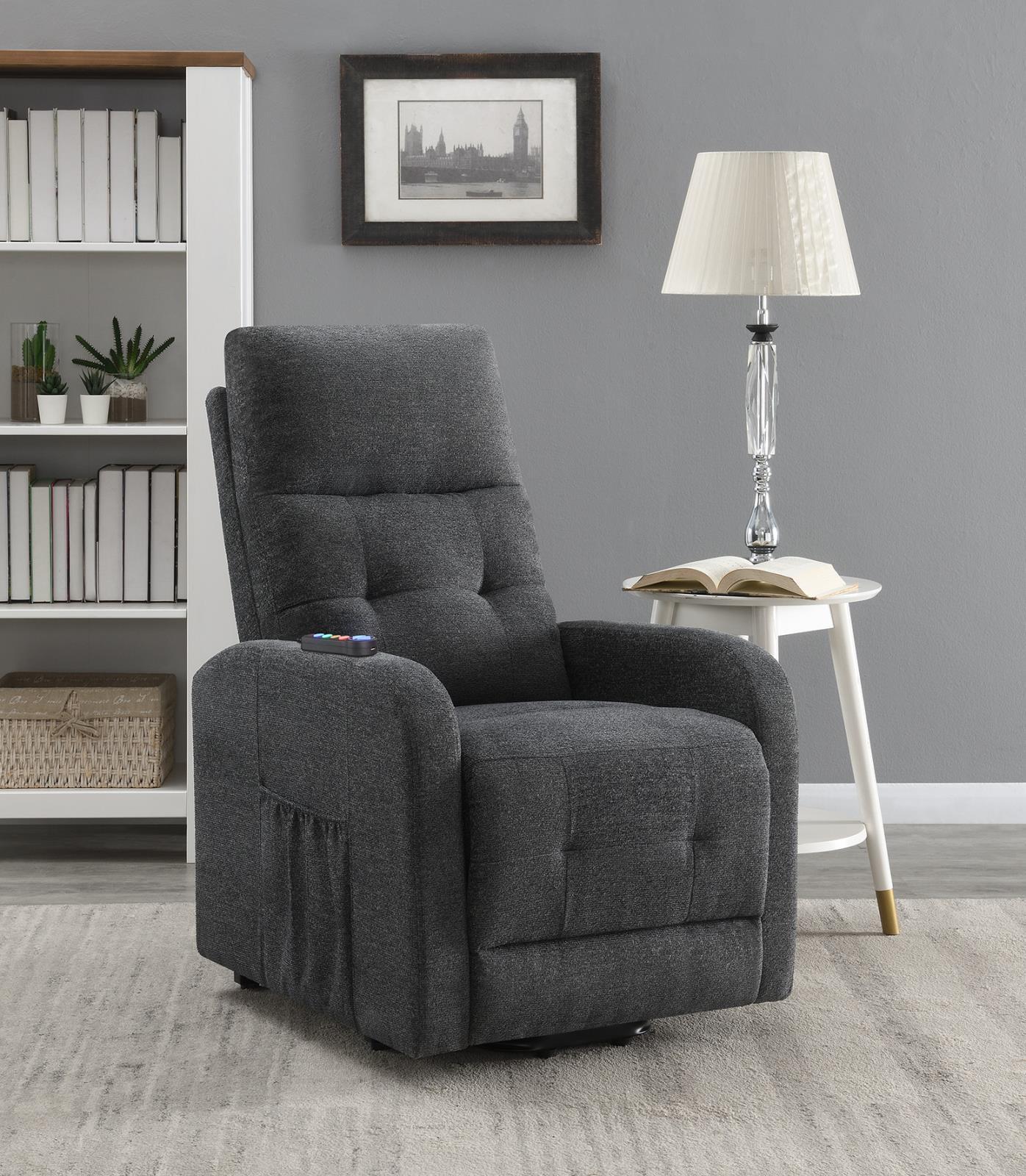 Howie Tufted Upholstered Power Lift Recliner Charcoal - Ideal Furniture (Fresno,CA)