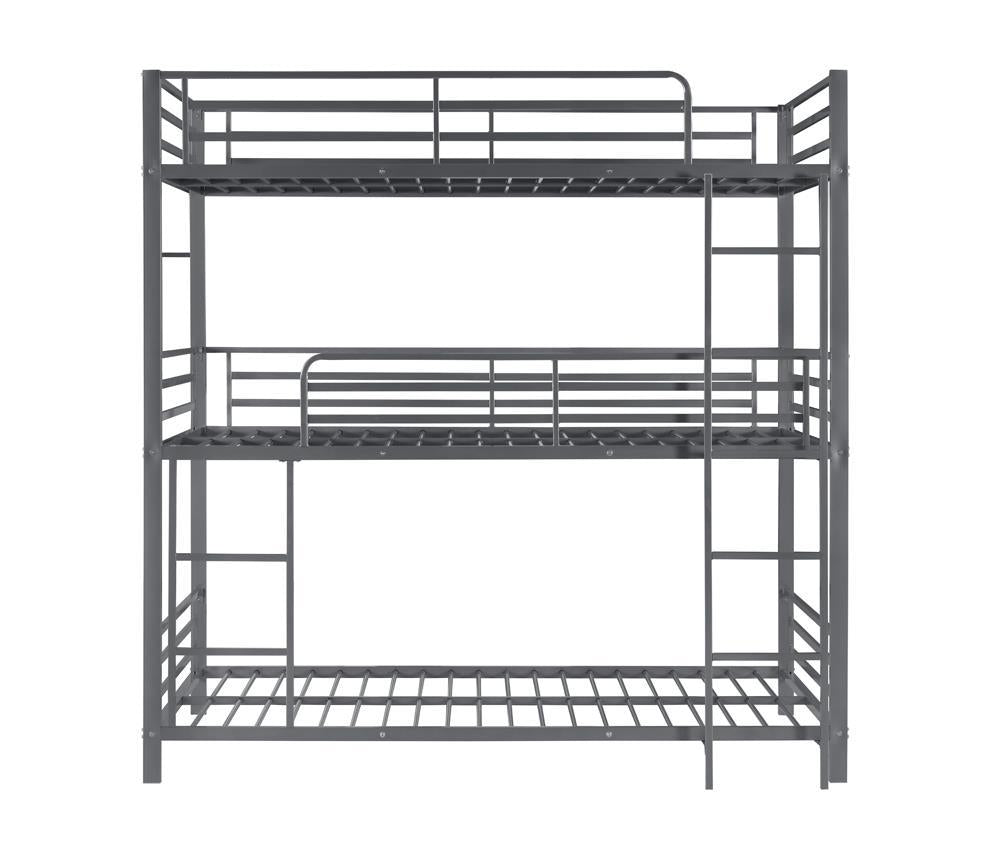 Maynard Metal Triple Twin Bunk Bed Gunmetal - Ideal Furniture (Fresno,CA)