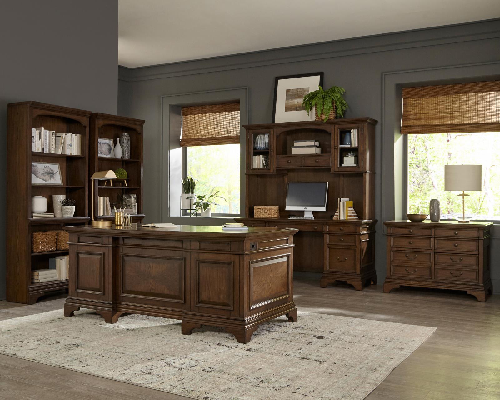 Hartshill Executive Desk with File Cabinets Burnished Oak - Ideal Furniture (Fresno,CA)