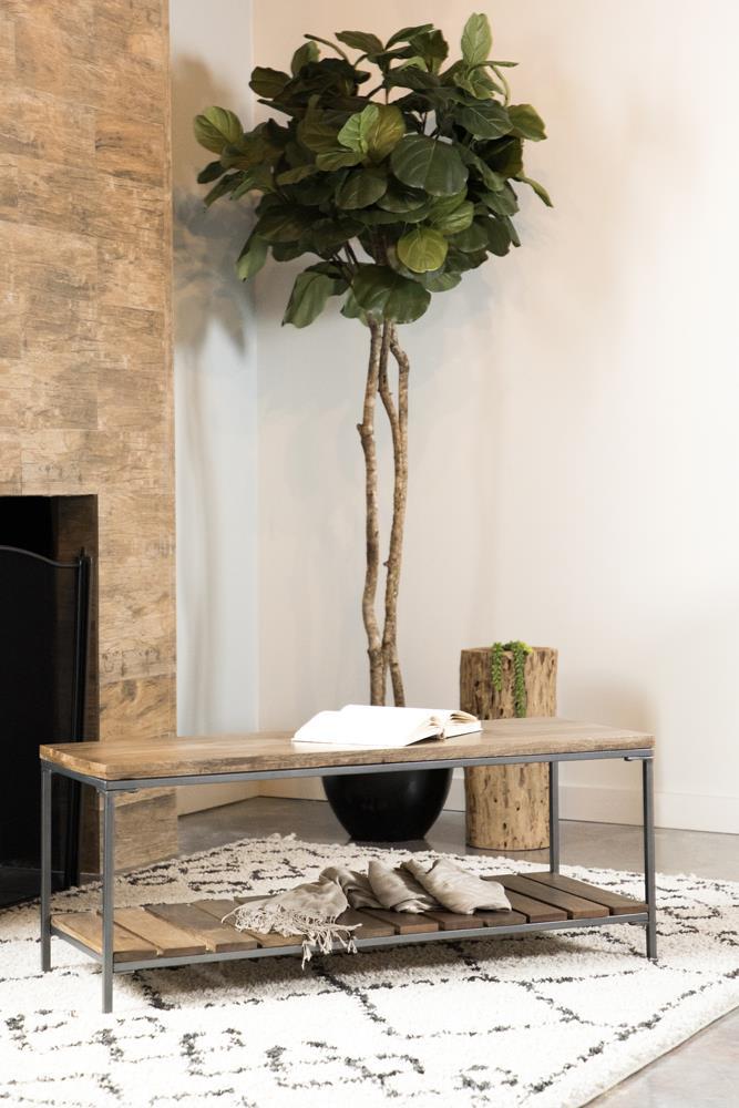 Gerbera Accent Bench with Slat Shelf Natural and Gunmetal - Ideal Furniture (Fresno,CA)