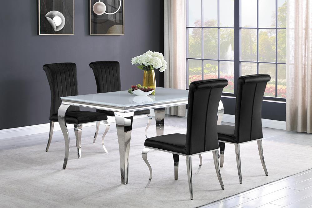 Carone Rectangular Glass Top Dining Table White and Chrome - Ideal Furniture (Fresno,CA)