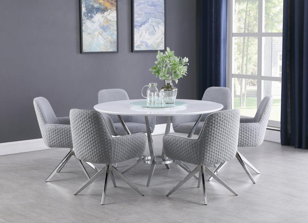 Abby Round Dining Table with Lazy Susan White and Chrome - Ideal Furniture (Fresno,CA)