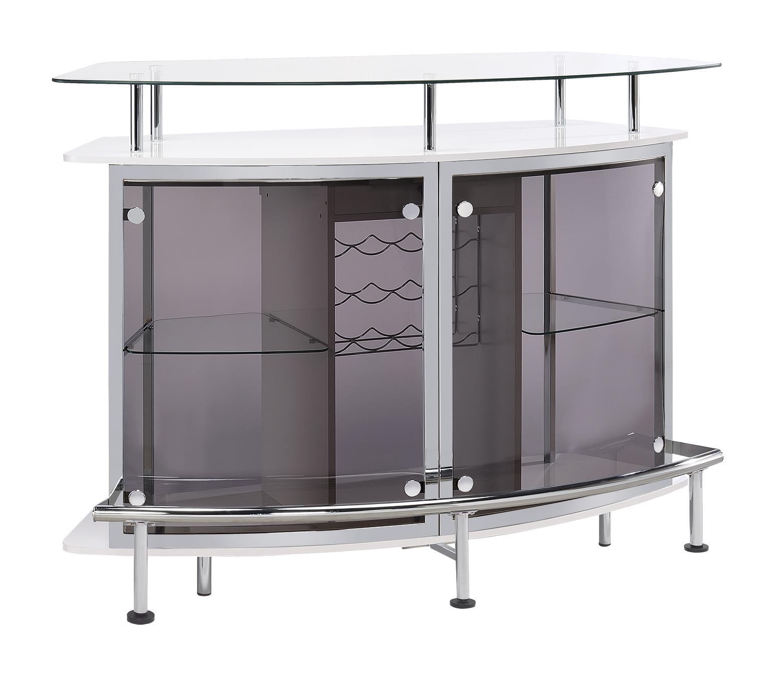 Gideon Crescent Shaped Glass Top Bar Unit with Drawer - Ideal Furniture (Fresno,CA)