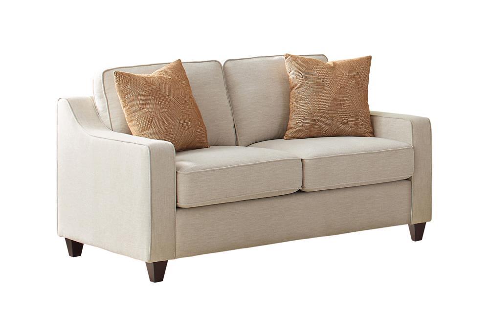 Christine Upholstered Cushion Back Loveseat Beige - Ideal Furniture (Fresno,CA)