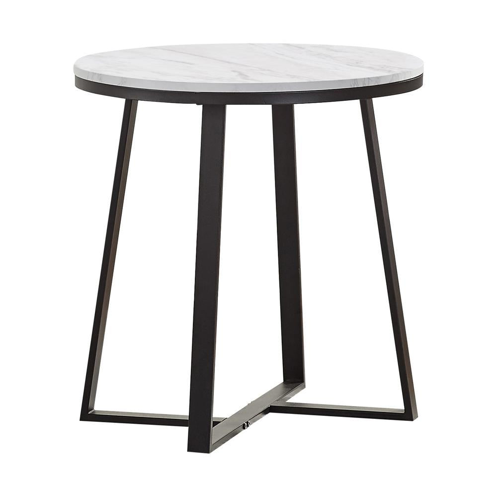 Hugo Metal Base Round End Table White and Matte Black - Ideal Furniture (Fresno,CA)