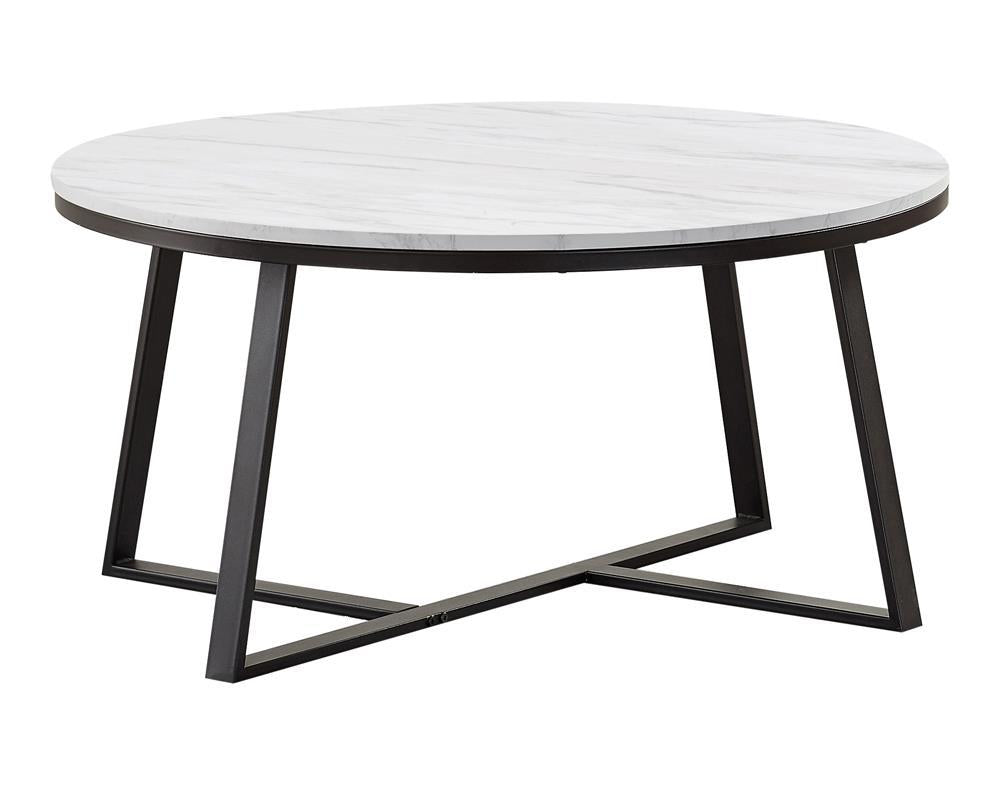 Hugo Round Coffee Table White and Matte Black - Ideal Furniture (Fresno,CA)