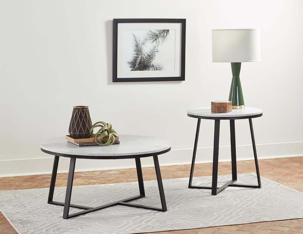 Hugo Metal Base Round End Table White and Matte Black - Ideal Furniture (Fresno,CA)