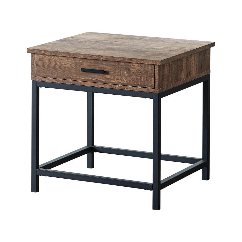 Byers Square 1-drawer End Table Brown Oak and Sandy Black - Ideal Furniture (Fresno,CA)