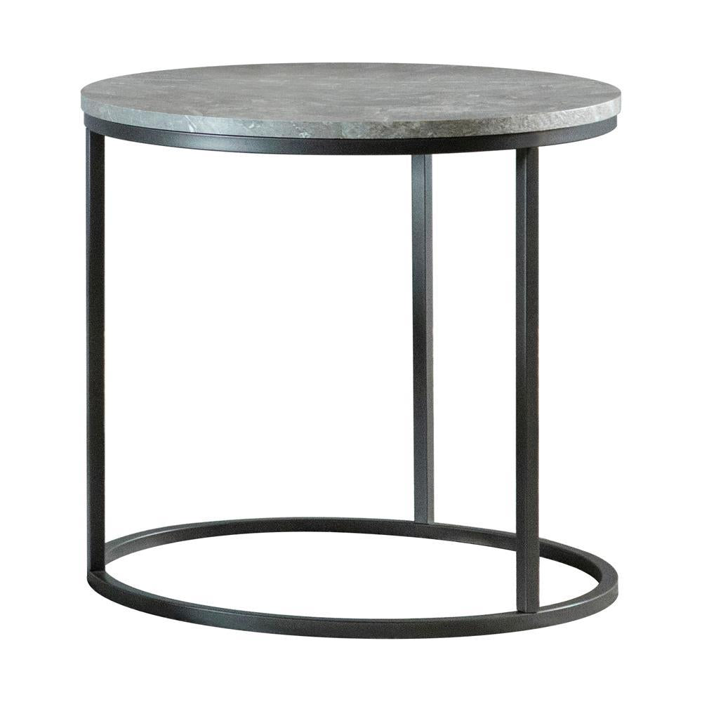 Lainey Faux Marble Round Top End Table Grey and Gunmetal - Ideal Furniture (Fresno,CA)