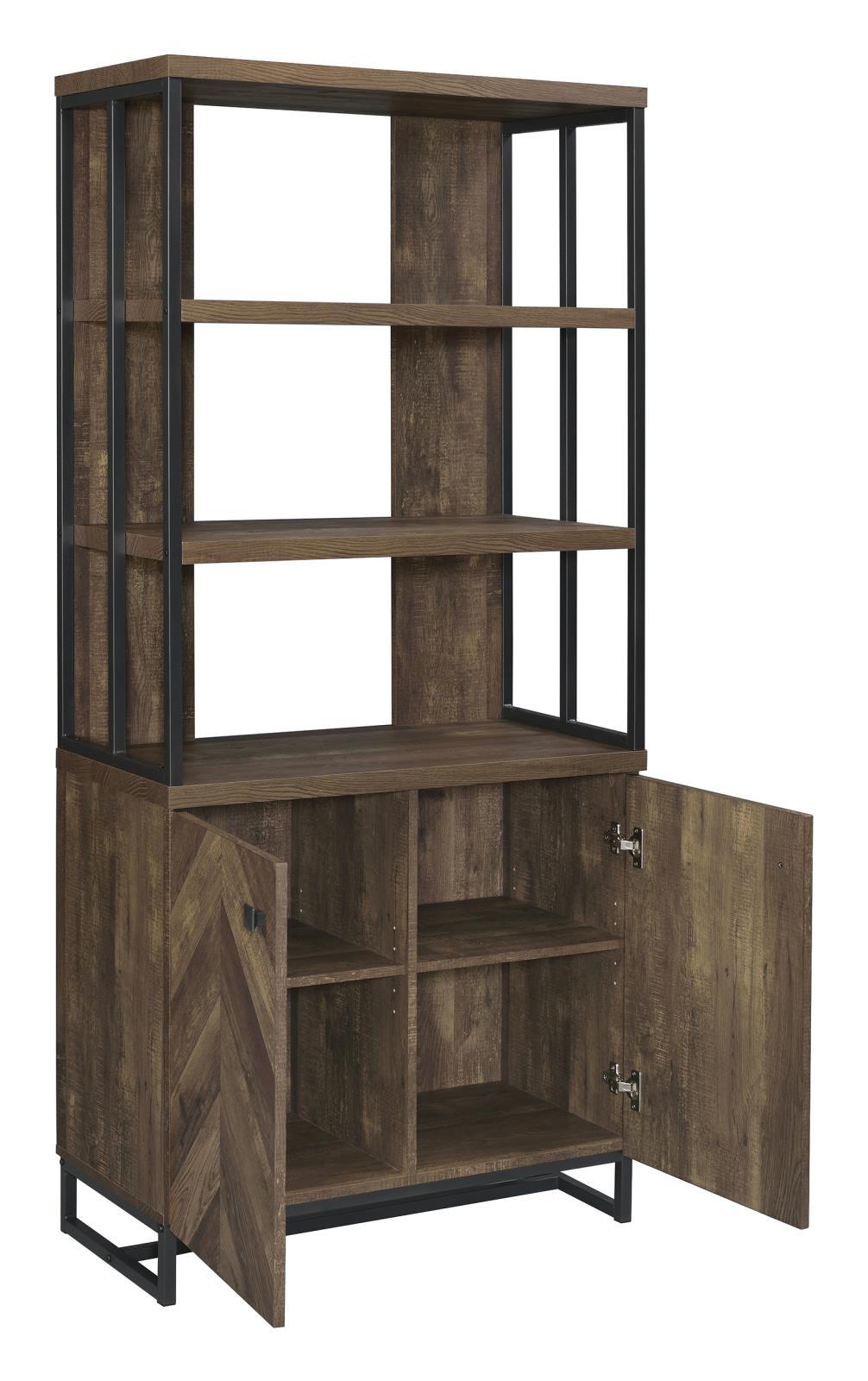 Millbrook 2-door Bookcase Rustic Oak Herringbone and Gunmetal - Ideal Furniture (Fresno,CA)