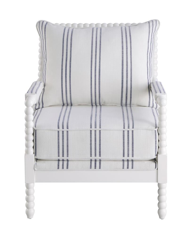 Blanchett Upholstered Accent Chair with Spindle Accent White and Navy - Ideal Furniture (Fresno,CA)