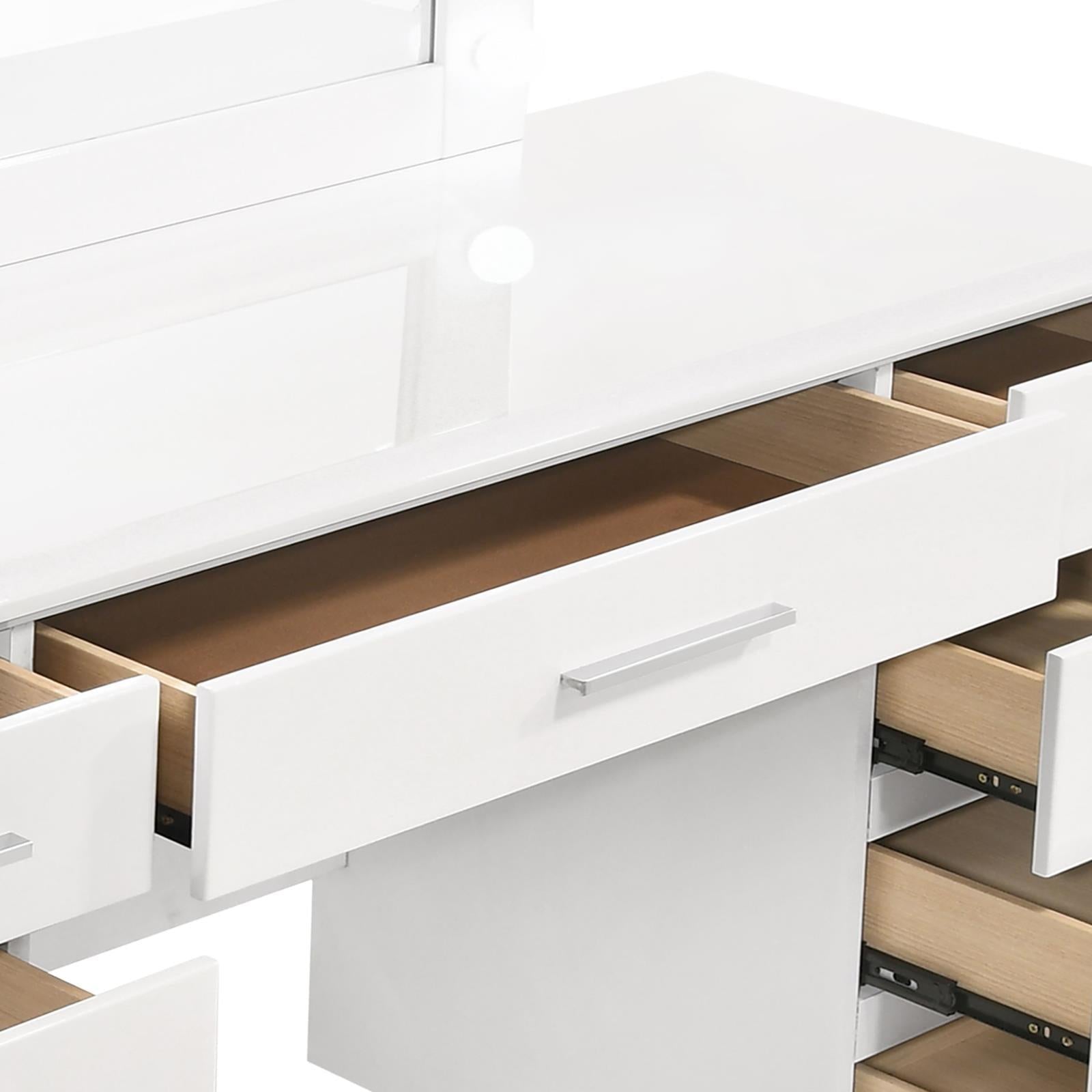 Felicity 9-drawer Vanity Desk with Lighted Mirror Glossy White - Ideal Furniture (Fresno,CA)