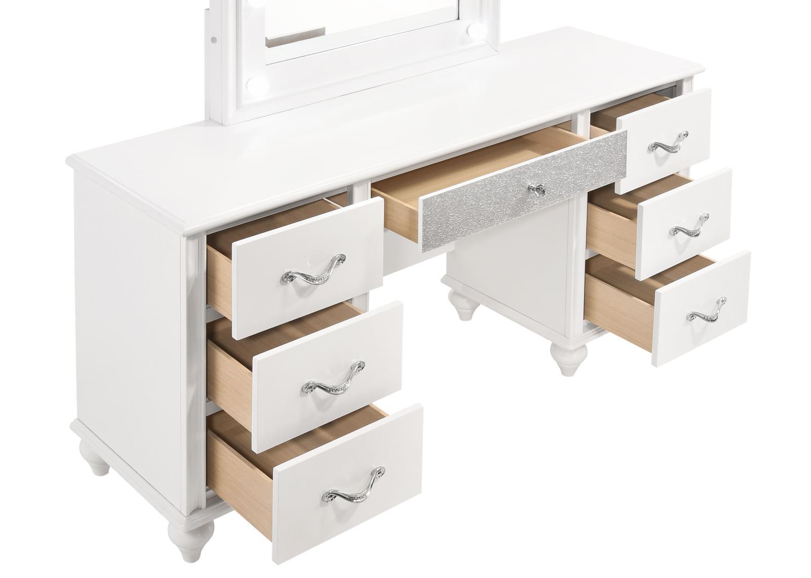 Barzini 7-drawer Vanity Desk with Lighted Mirror White - Ideal Furniture (Fresno,CA)