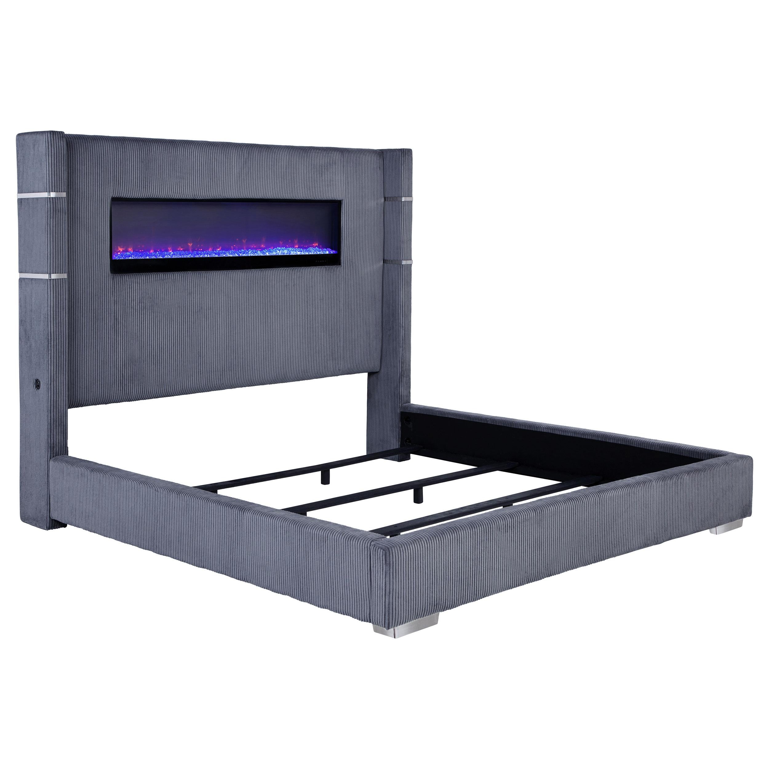 Tisdall Wingback Bed with Flame Visualizer - Ideal Furniture (Fresno,CA)