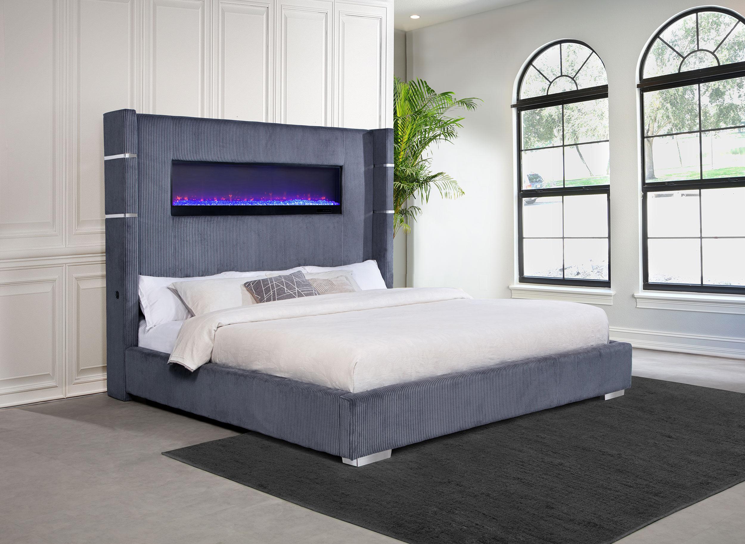 Tisdall Wingback Bed with Flame Visualizer - Ideal Furniture (Fresno,CA)