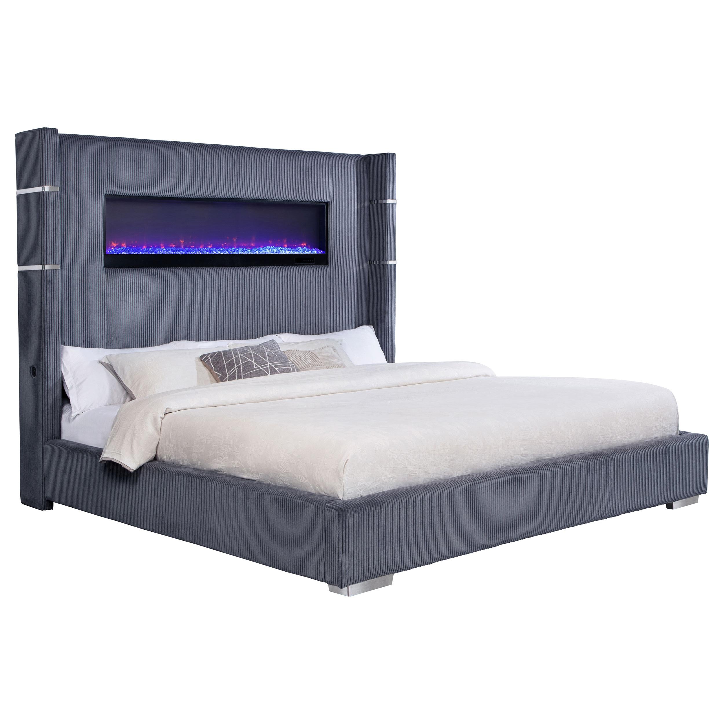 Tisdall Wingback Bed with Flame Visualizer - Ideal Furniture (Fresno,CA)