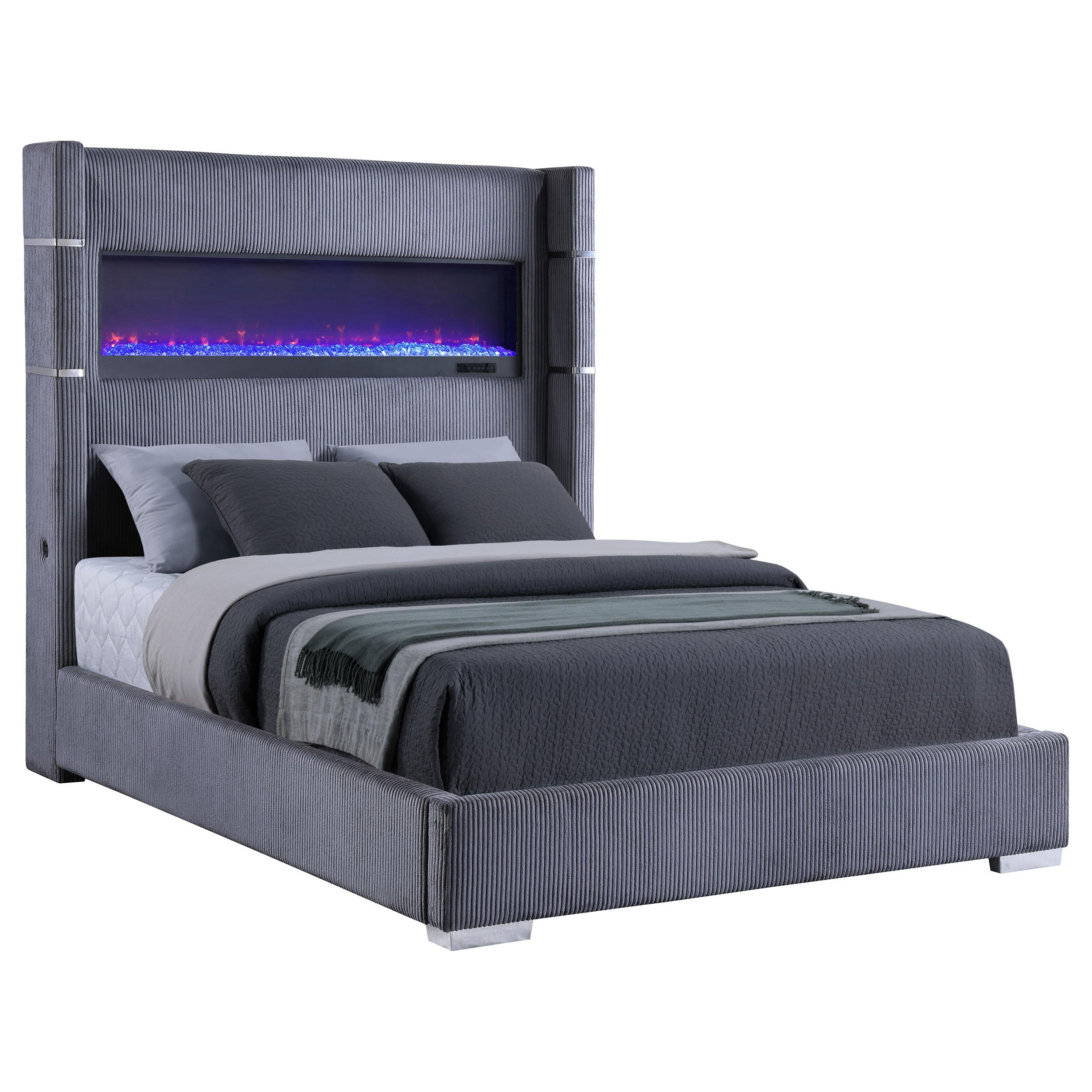 Tisdall Wingback Bed with Flame Visualizer - Ideal Furniture (Fresno,CA)
