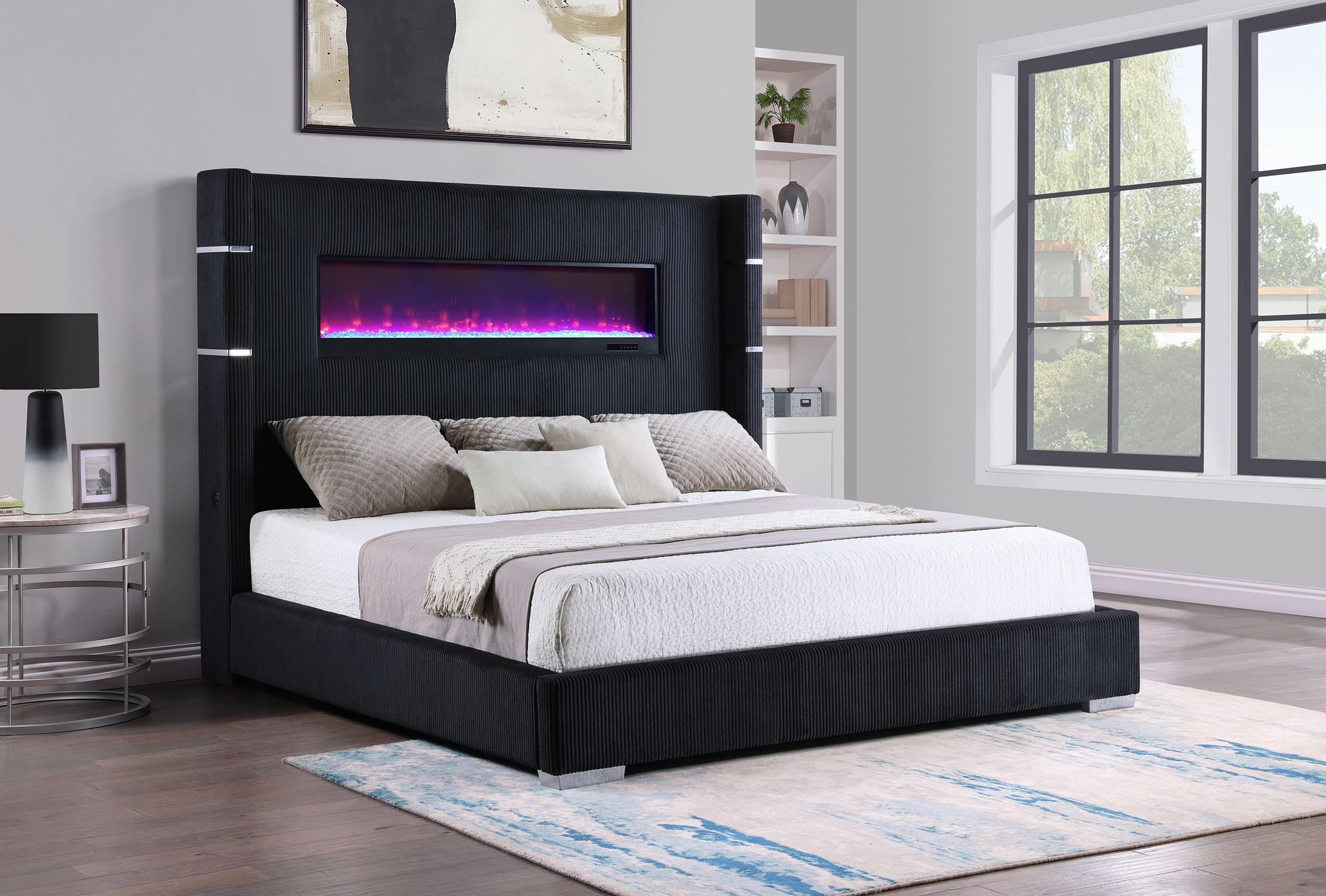 Tisdall Wingback Bed with Flame Visualizer - Ideal Furniture (Fresno,CA)