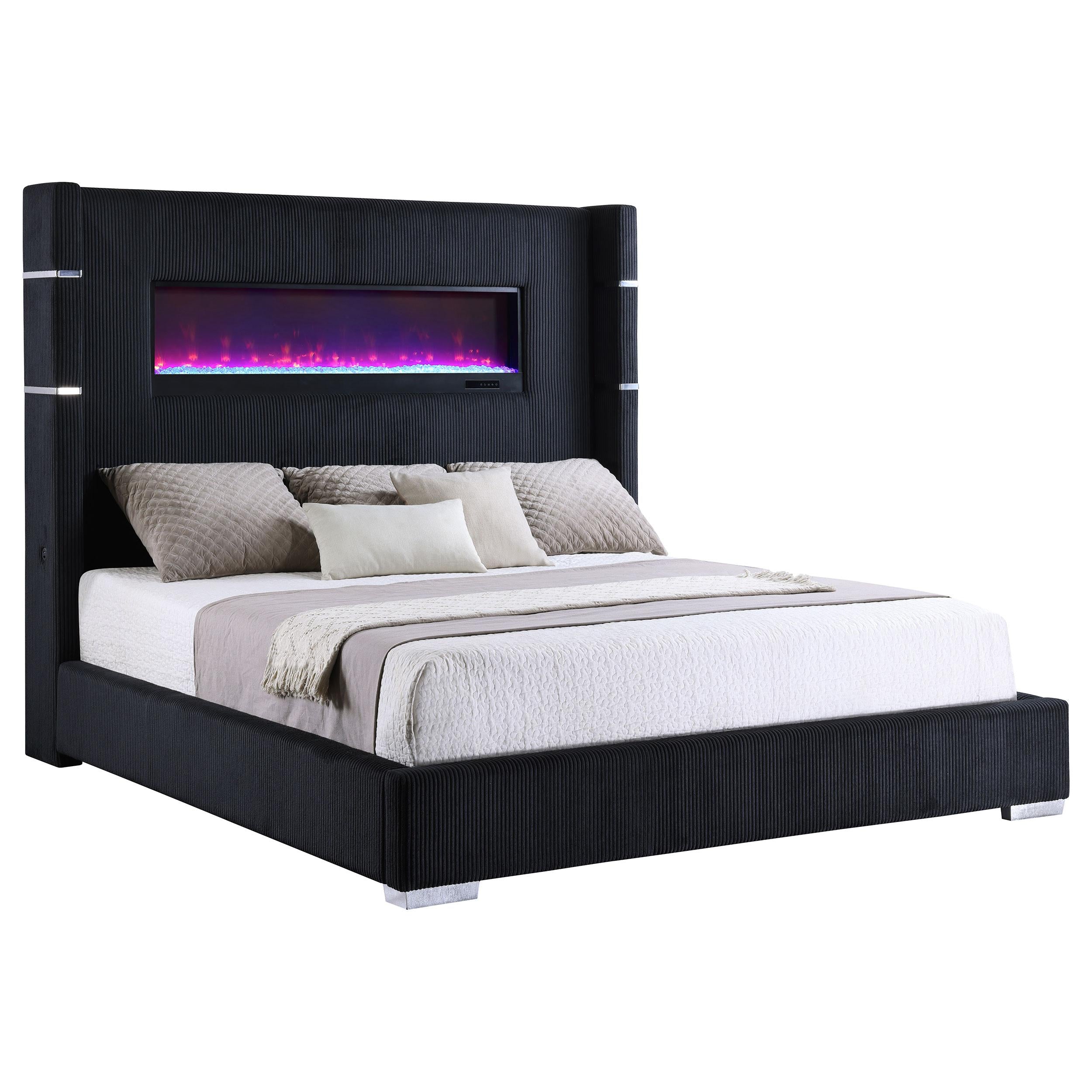 Tisdall Wingback Bed with Flame Visualizer - Ideal Furniture (Fresno,CA)