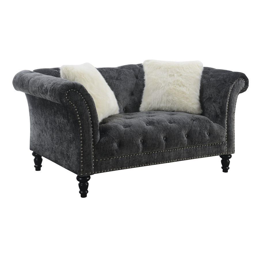 Emerald Home Hutton II Loveseat w/ 2 Accent Pillows in Bliss Charcoal - Ideal Furniture (Fresno,CA)