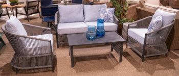 Bridges Beach Outdoor Love/Chairs/Table Set (Set of 4) - Ideal Furniture (Fresno,CA)