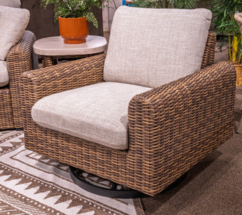 Dolan Creek Outdoor Swivel Lounge Chair with Cushion - Ideal Furniture (Fresno,CA)
