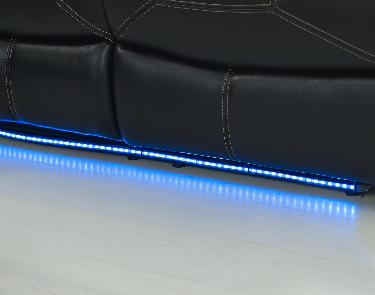 New Classic Flynn Power Sofa (Lights) in Premier Black - Ideal Furniture (Fresno,CA)