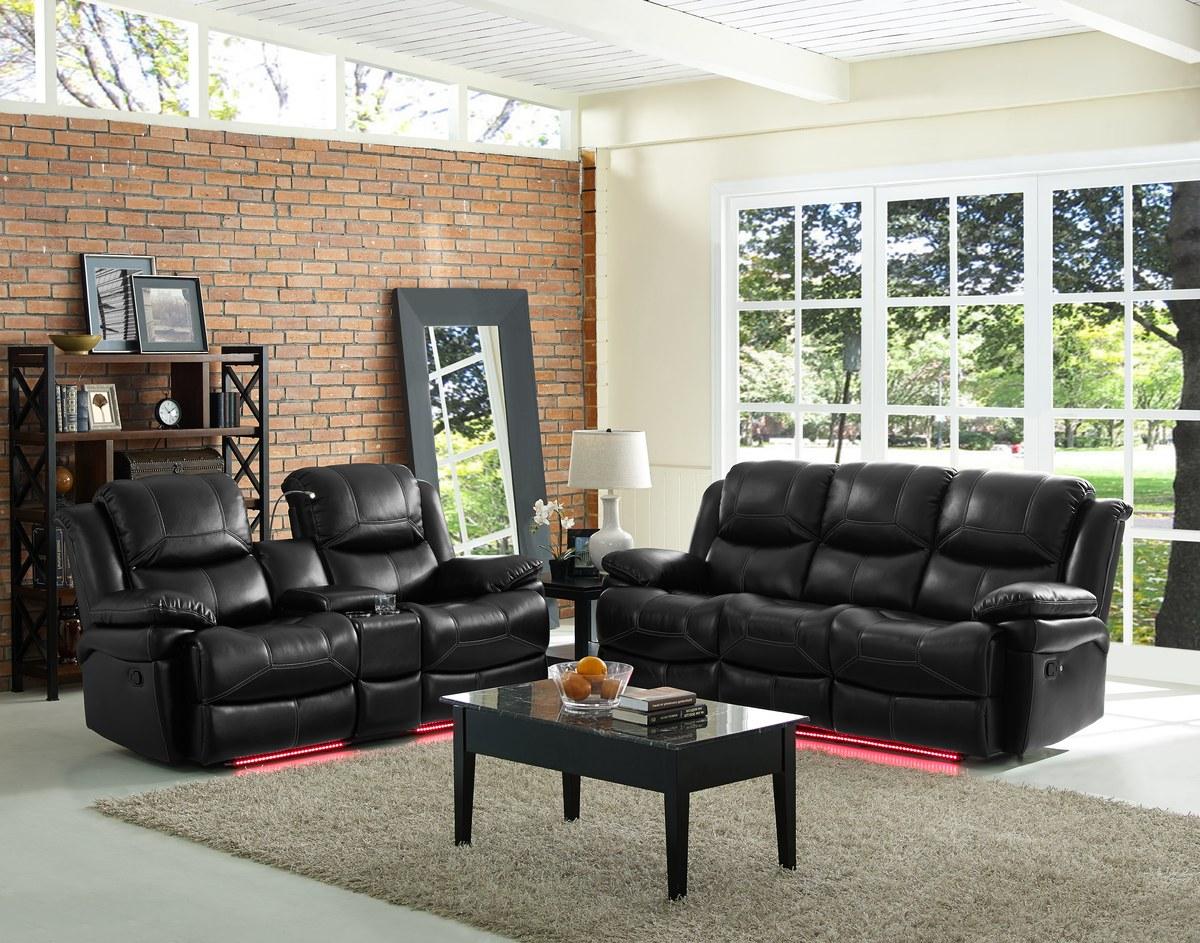 New Classic Flynn Power Console Loveseat (Lights) in Premier Black - Ideal Furniture (Fresno,CA)