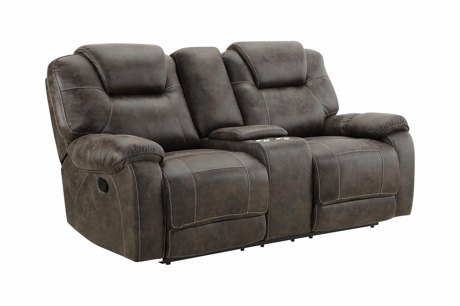 New Classic Furniture Anton Dual Recliner Console Loveseat with Power Footrest in Chocolate - Ideal Furniture (Fresno,CA)