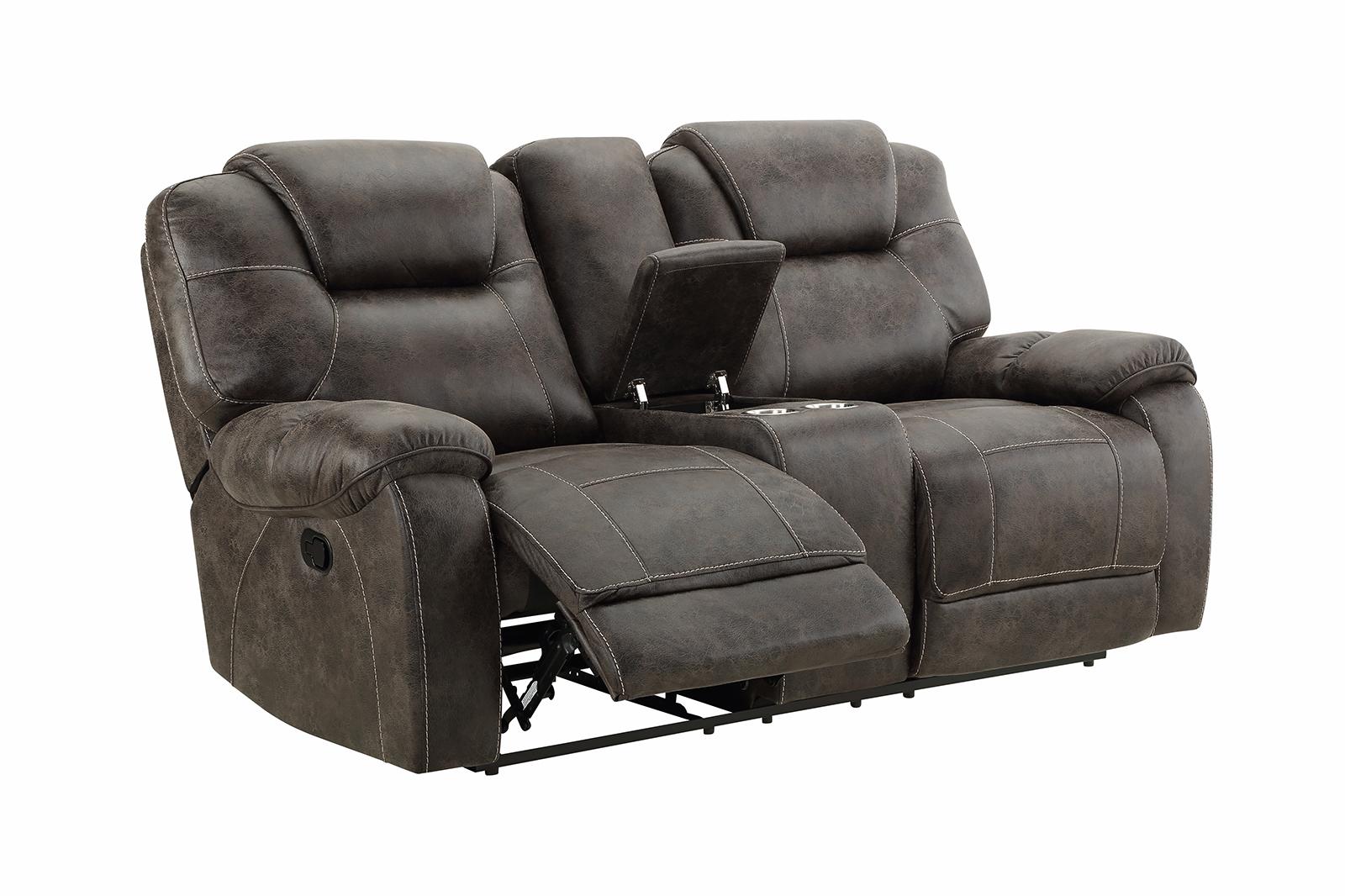 New Classic Furniture Anton Dual Recliner Console Loveseat with Power Footrest in Chocolate - Ideal Furniture (Fresno,CA)