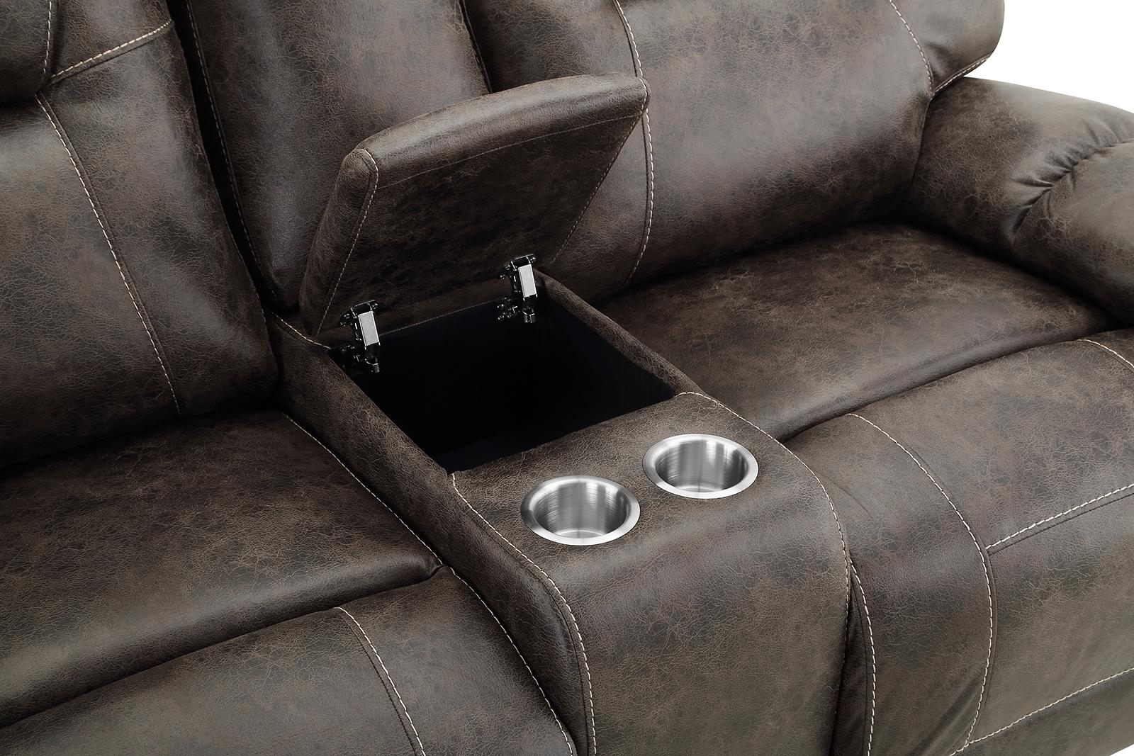 New Classic Furniture Anton Dual Recliner Console Loveseat with Power Footrest in Chocolate - Ideal Furniture (Fresno,CA)