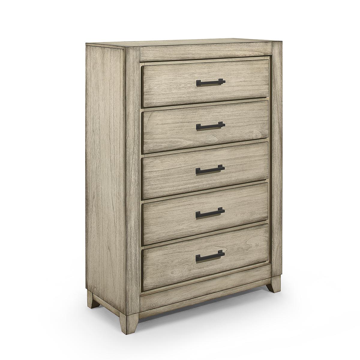 New Classic Furniture Ashland 5 Drawer Chest in Rustic White - Ideal Furniture (Fresno,CA)