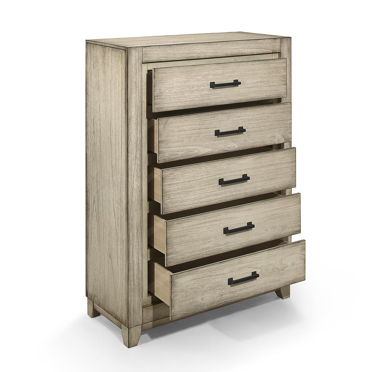 New Classic Furniture Ashland 5 Drawer Chest in Rustic White - Ideal Furniture (Fresno,CA)