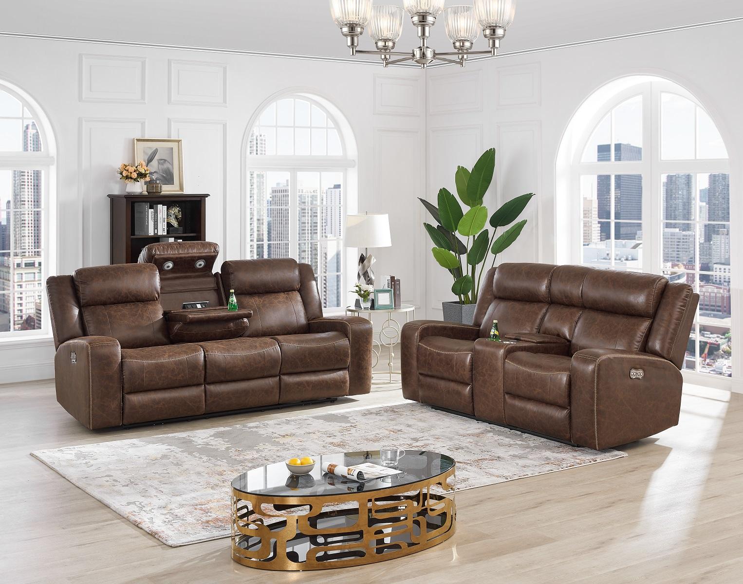 New Classic Furniture Atticus Console Loveseat With Power Footrest in Mocha - Ideal Furniture (Fresno,CA)