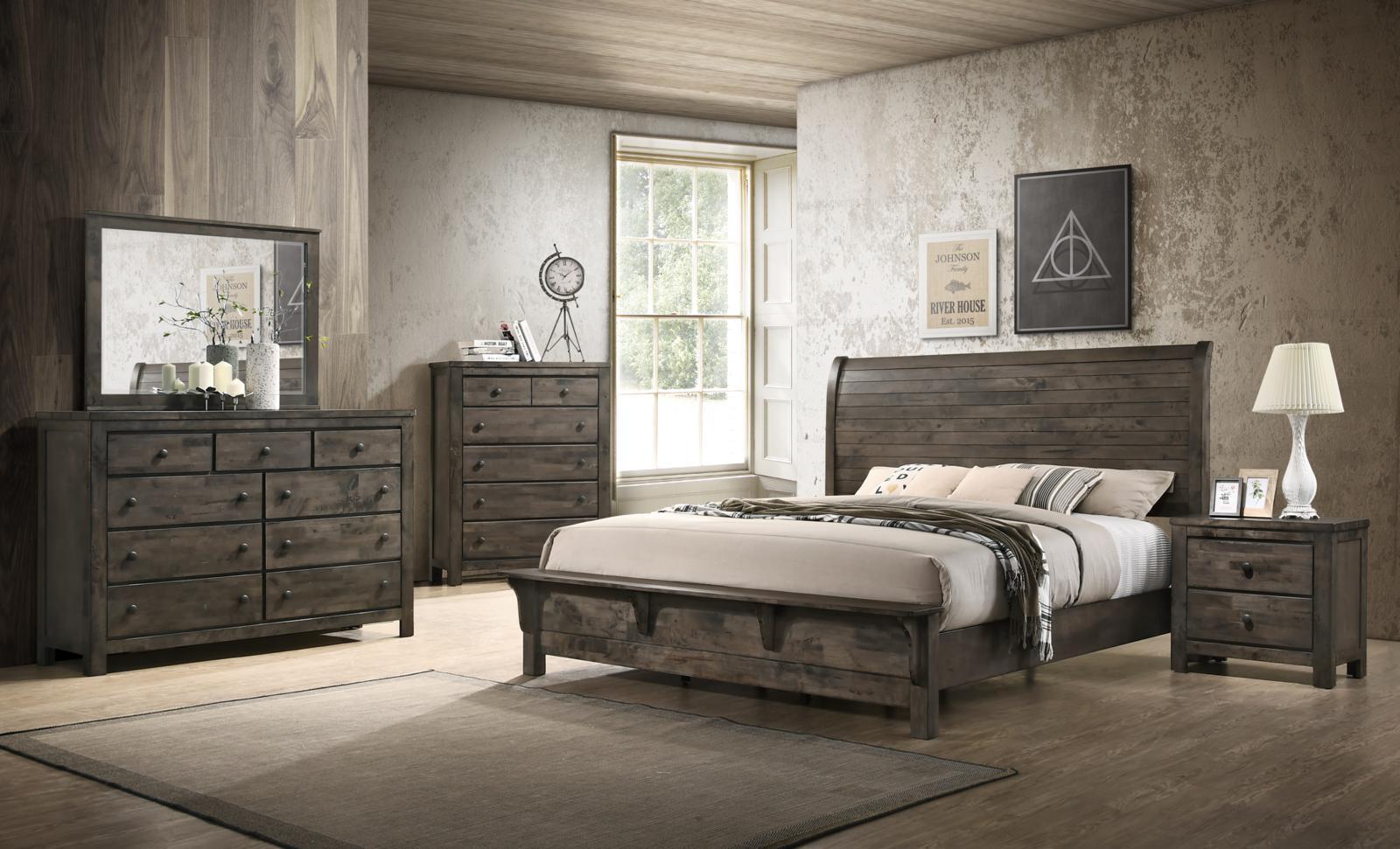 New Classic Furniture Blue Ridge King Bed w/ Bench Footboard in Rustic Gray - Ideal Furniture (Fresno,CA)