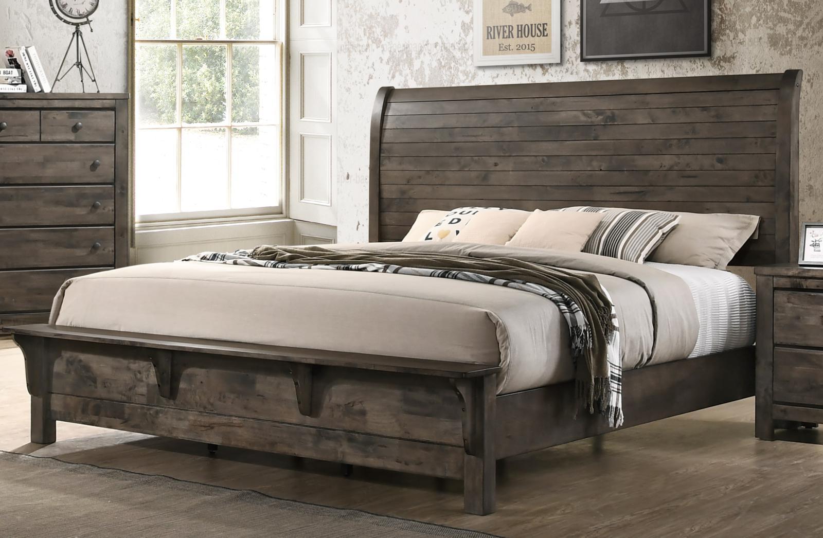 New Classic Furniture Blue Ridge King Bed w/ Bench Footboard in Rustic Gray - Ideal Furniture (Fresno,CA)